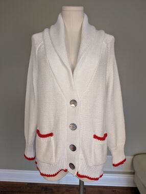 Shannon Passero Women's Knit Cardigan Lobster Graphic Shawl Collar Cotton Size L